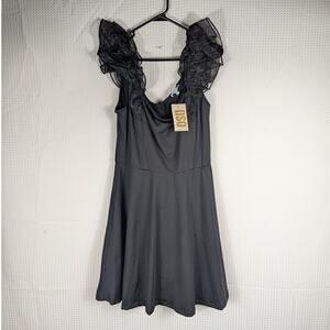 White Birch L Black Organza Ruffle Sleeve Knit Dress NWT Party Evening Casual